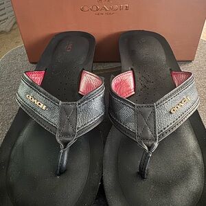 Coach Black Sandals with Red Accents